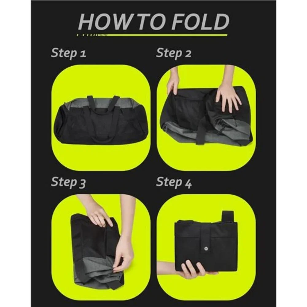 Gym Travel Duffel Bag Foldable Lightweight Weekender With Shoe Compartment